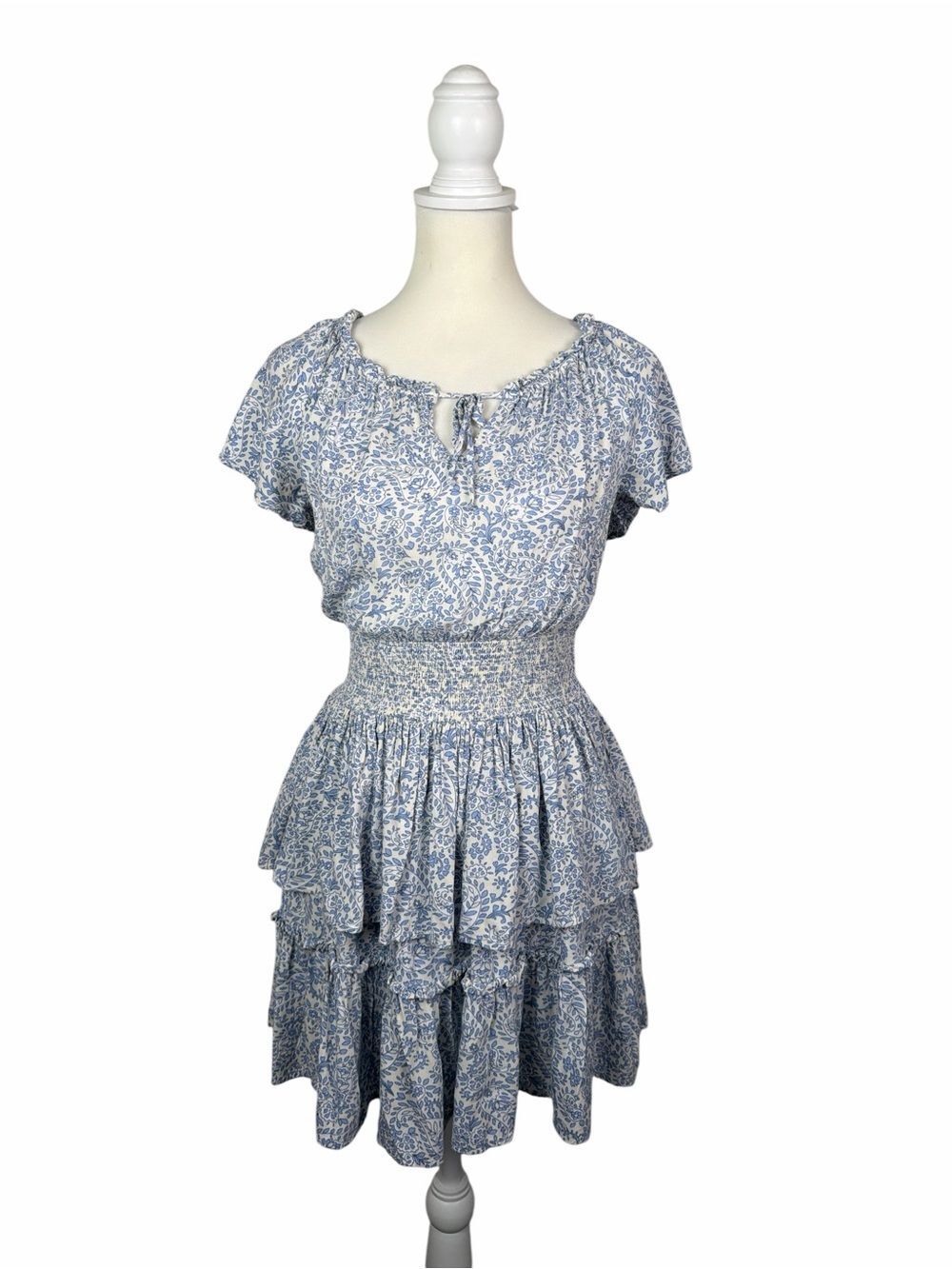 Patrons of Peace Paisley Mini Dress Cottagecore Boho Smocked Tiered Ruffle